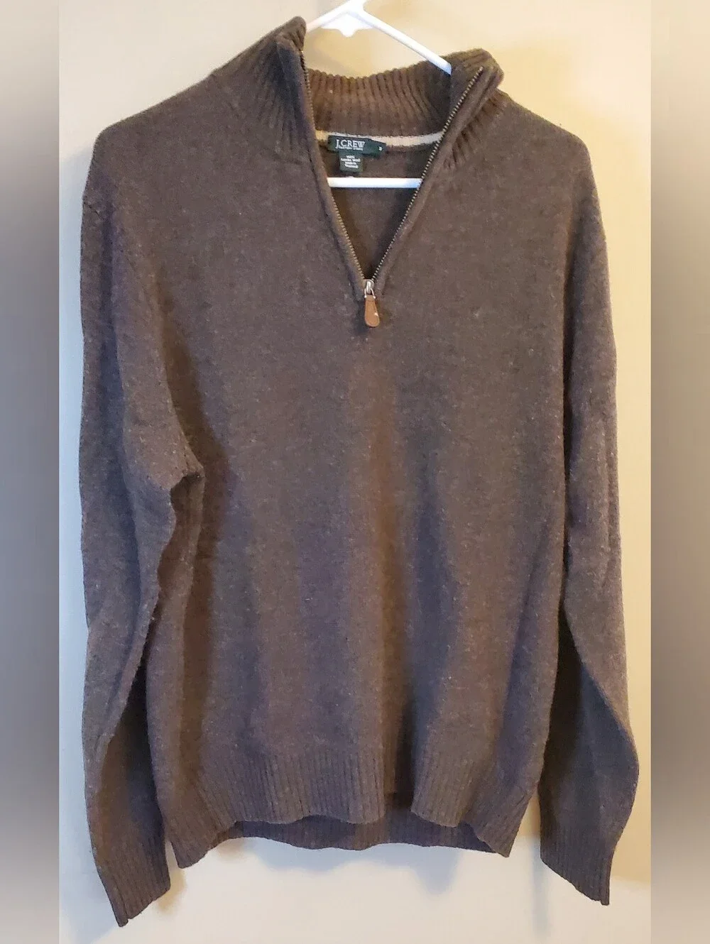 J.Crew Factory Men's Lambswool 1/4 Zip Sweater Brown Mock Neck Size Medium